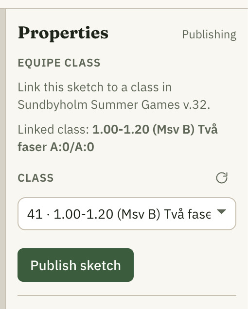 Publishing panel with Equipe class and the Publish sketch button