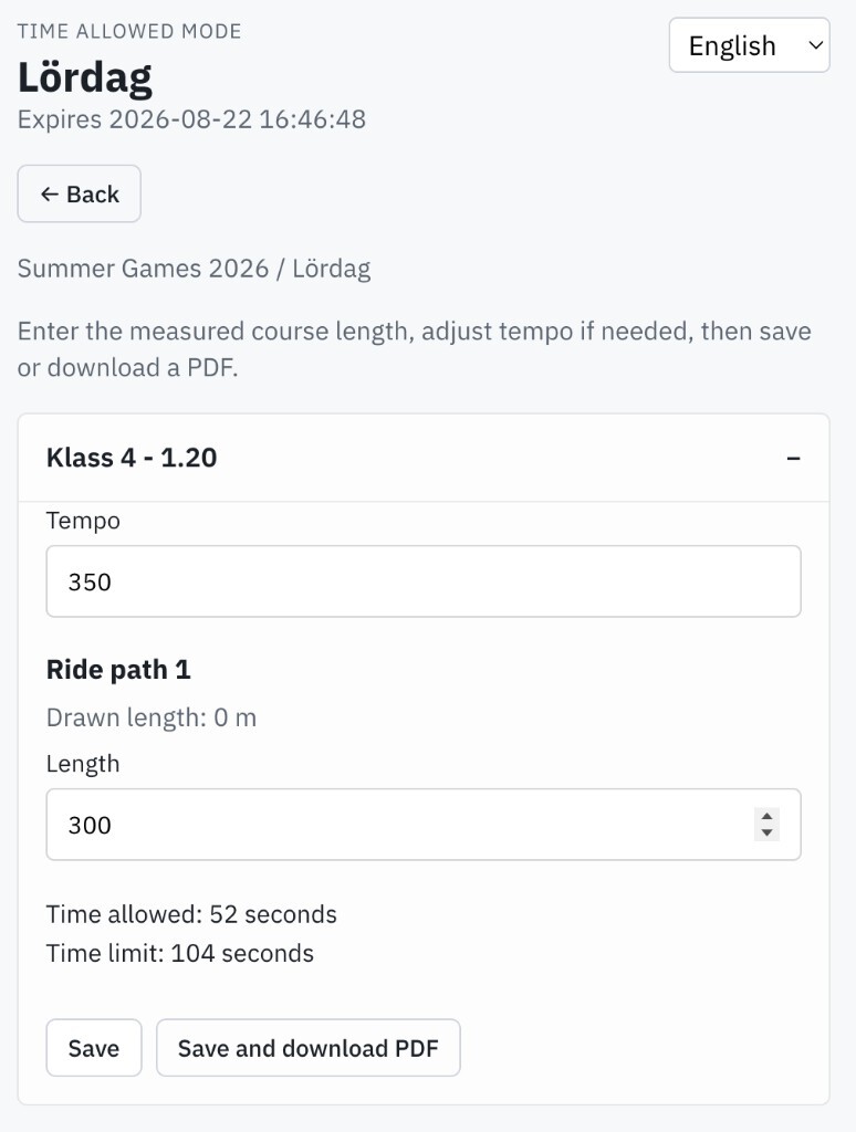 Time allowed mode with tempo, path length, and PDF export