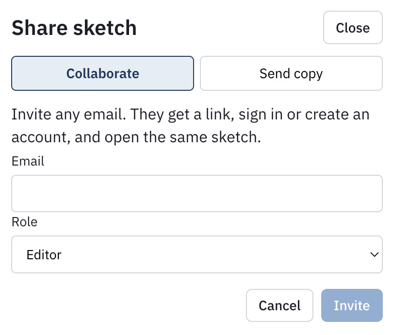 Dialog for inviting a co-editor to the sketch