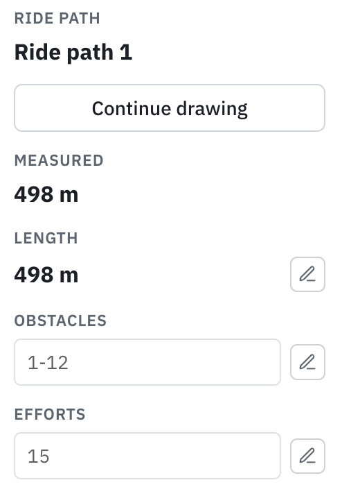 Track panel with measured length, fences, efforts, and times