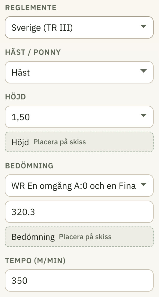 Klassinställningar med reglemente, höjd, bedömning och tempo