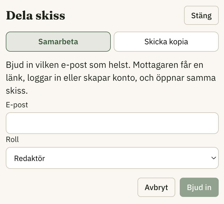 Dialog för att bjuda in en medredaktör till skissen